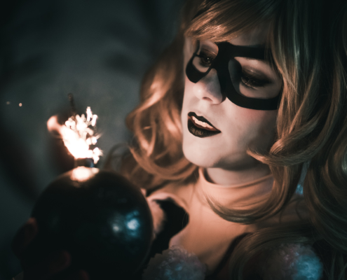 cosplayer impersonifying Harley Quinn, famous Marvel chacacter